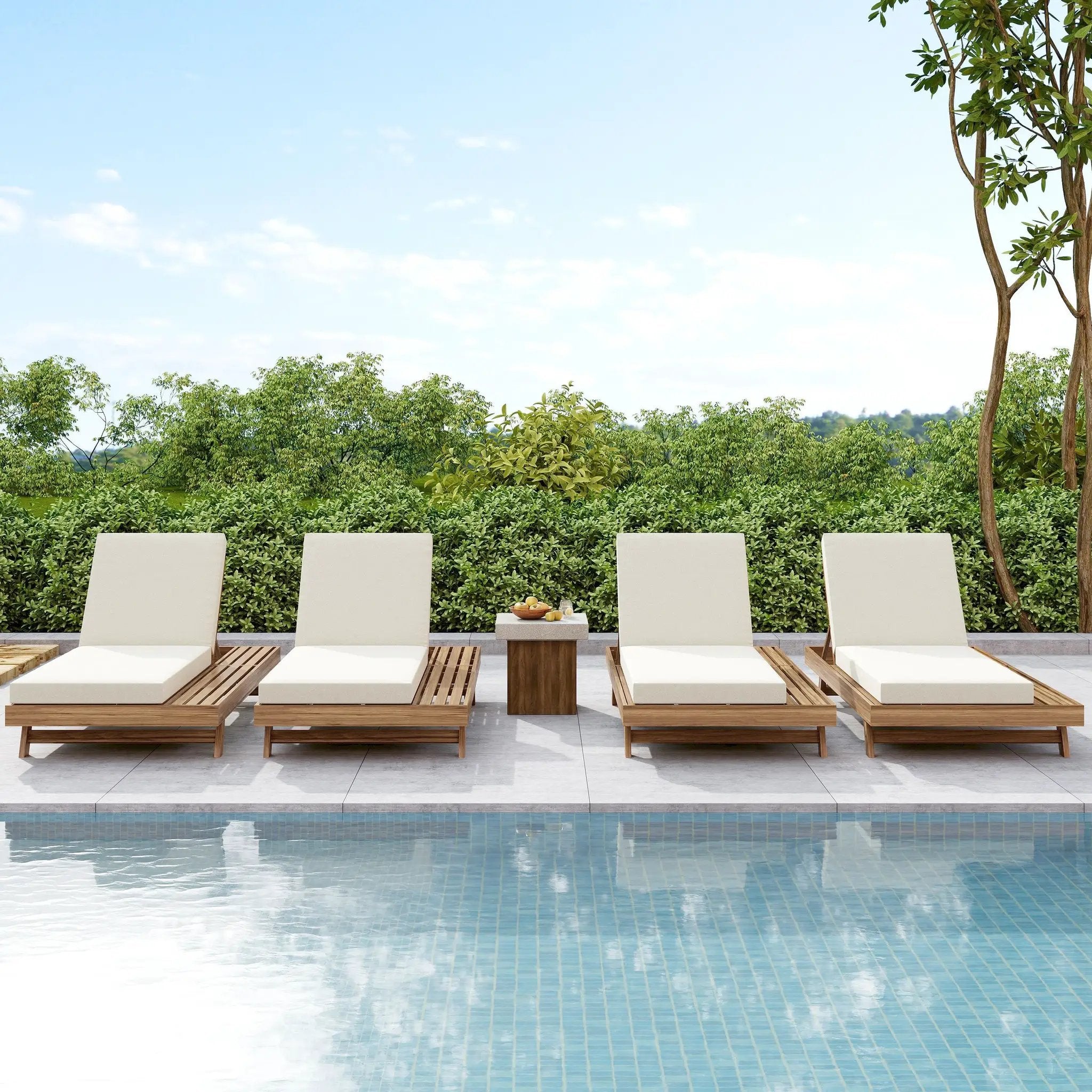 Lounge Chaise Set, Space Available On One Side, Acacia Wood In by HouseOfZazla