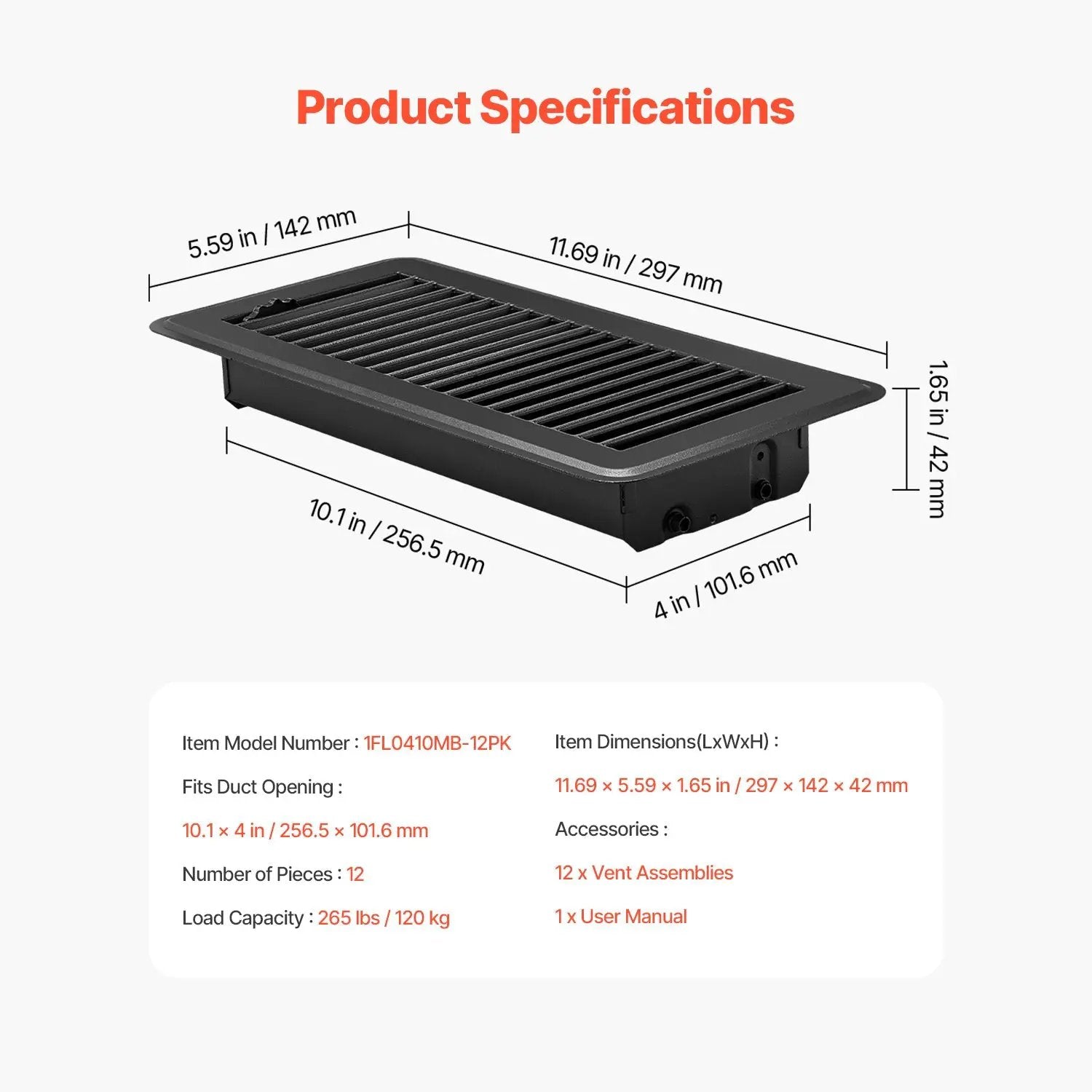 Floor Registers 4 x 10 Inch 12-Pack Iron Floor Vents for HVAC Vent Grilles by HouseOfZazla