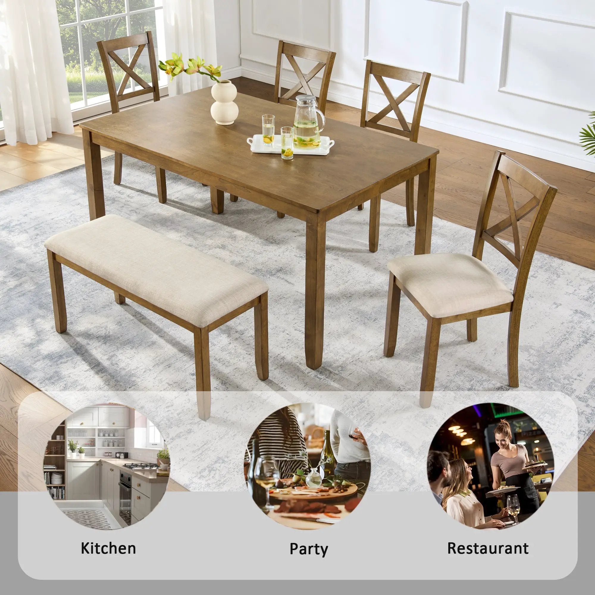 Oak Finish 6-Piece Dining Table Set by HouseOfZazla