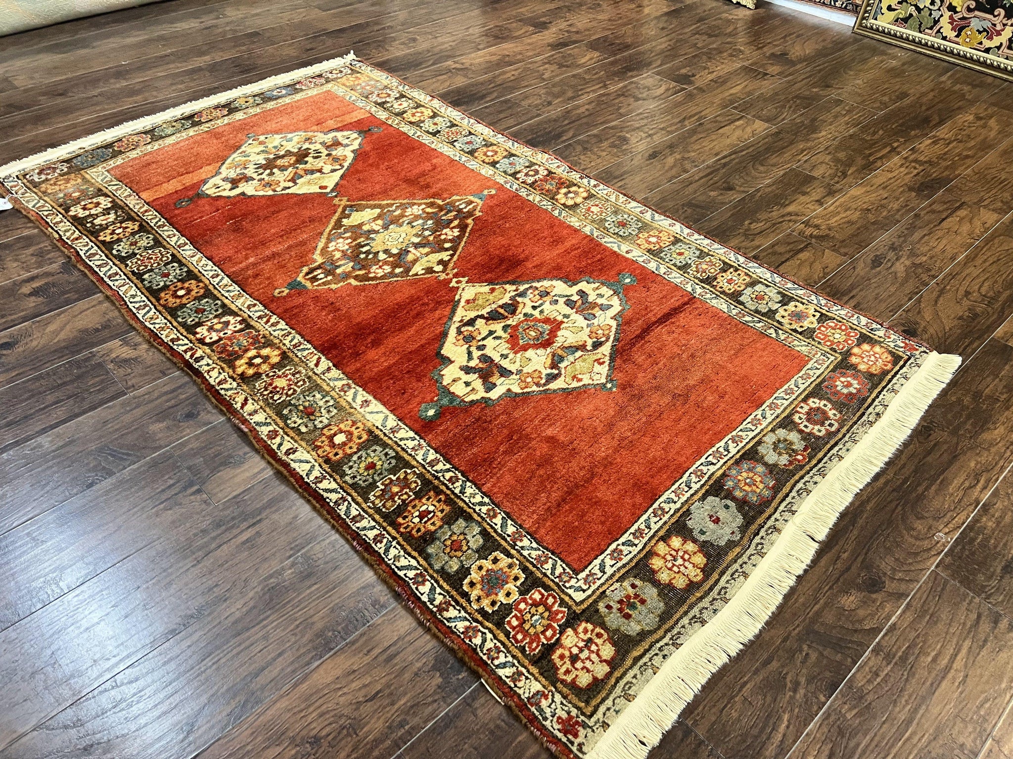 Antique Persian Bidjar Rug 4x8, Triple Medallions, Handmade Oriental Carpet, 1920s Rug, Wool Rug, Red by Jewel Rugs