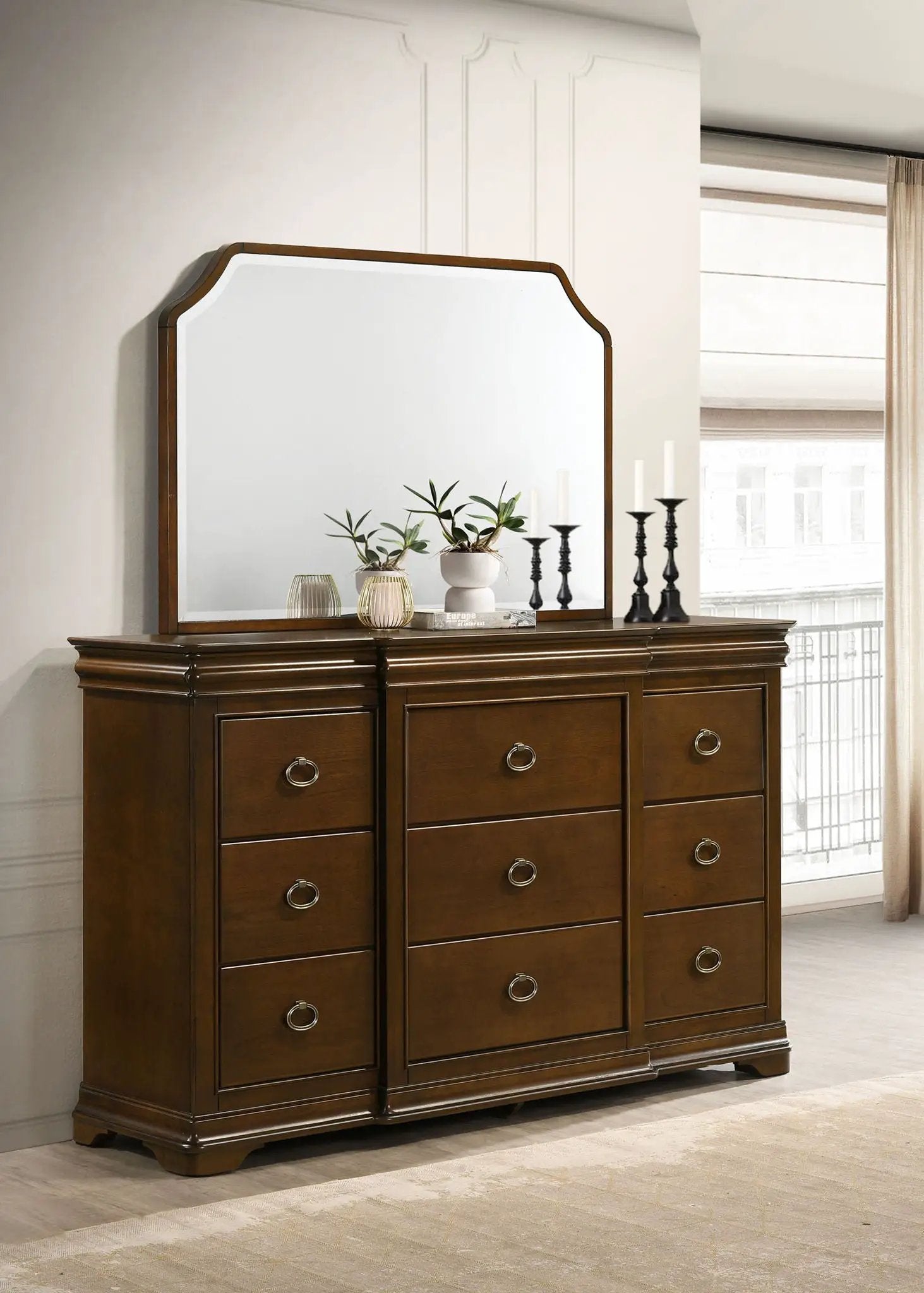 Garland 9-drawer Bedroom Dresser with Mirror Brown Cherry by Unique Piece Furniture