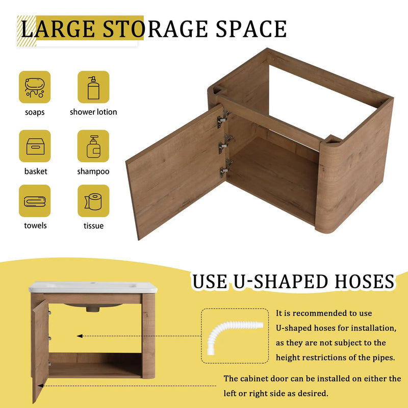 52" Wall-Mounted Bathroom Vanity with Ceramic Sink by HouseOfZazla