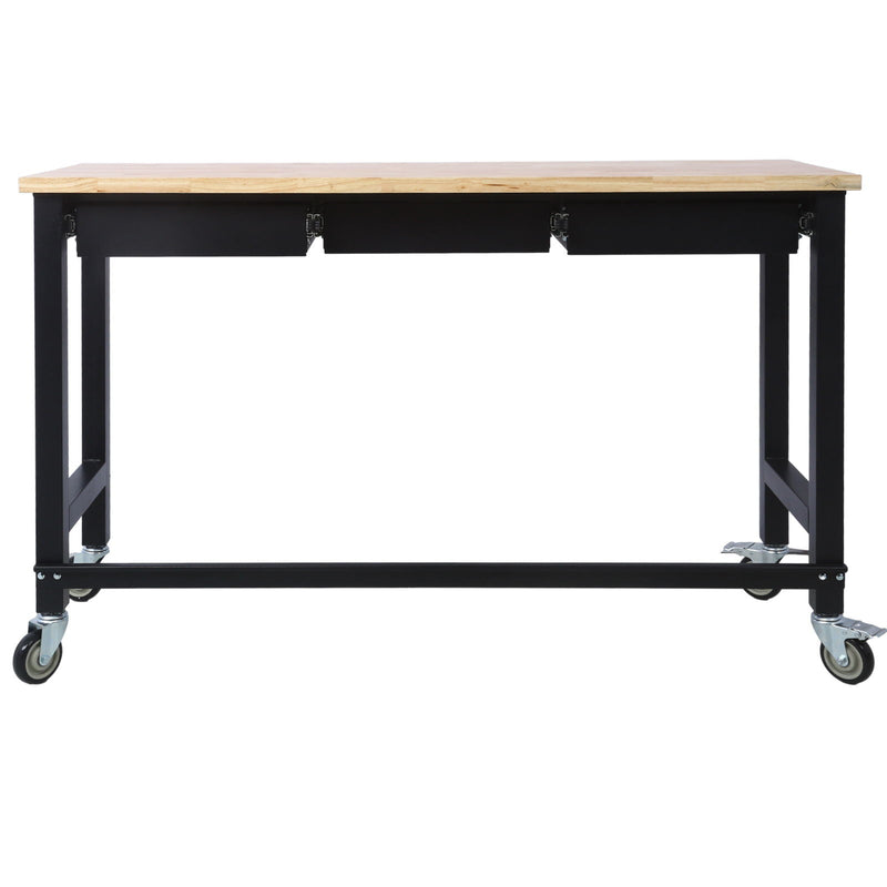 Work Bench, Workbench With Drawer Storage, Heavy Duty Bamboo Wood Work Table With Wheels For Garage Home Office by HouseOfZazla