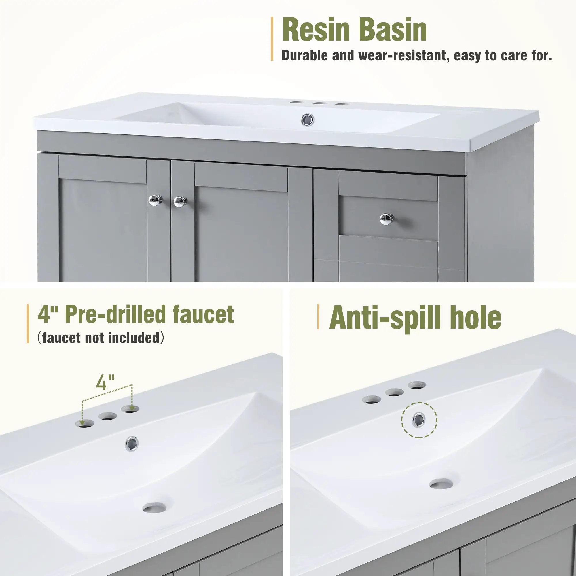 Shaker Free Standing Bathroom Vanity Cabinet With Sink, Soft Close Drawers, Soft Close Doors by HouseOfZazla