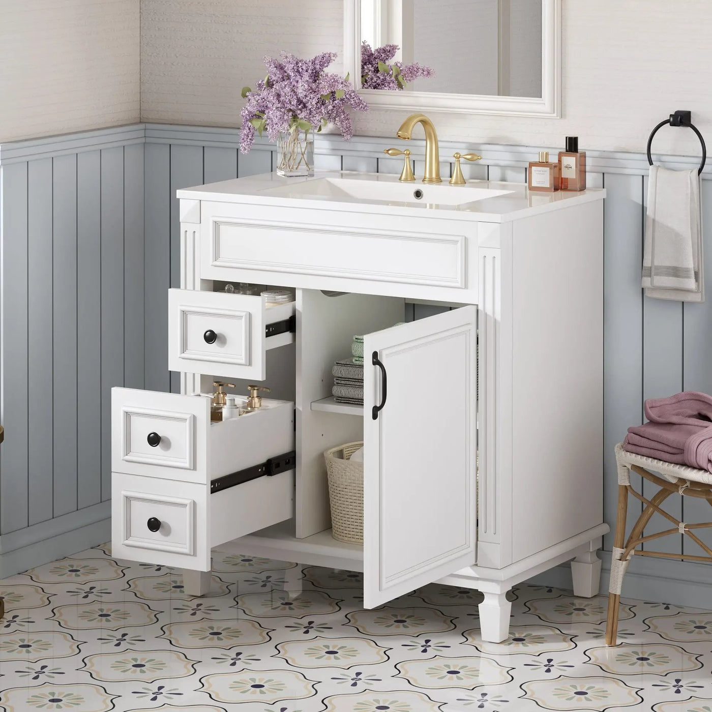 Bathroom Vanity With Sink, Cabinet With 2 Drawers And Adjustable Shelf by Unique Piece Furniture