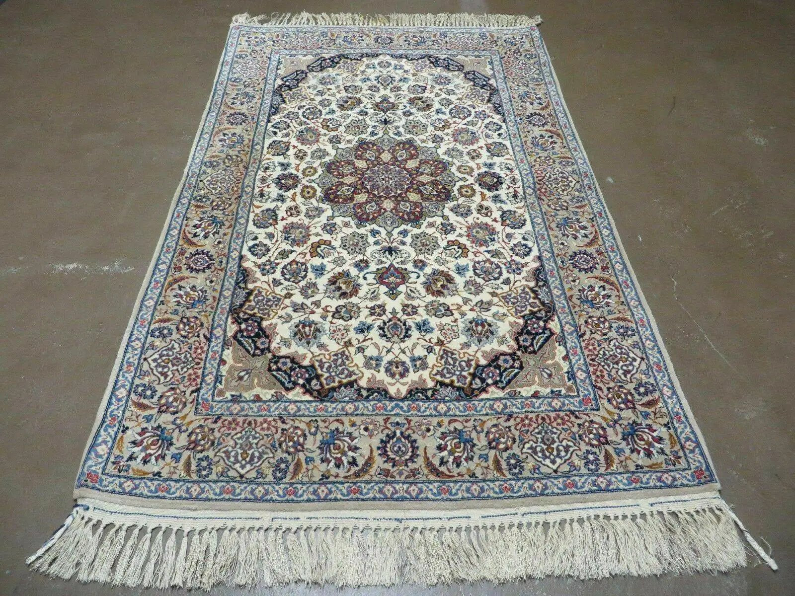 Persian Isfahan Rug 3x6, Fine 650 KPSI, Hand Knotted, Ivory by Jewel Rugs