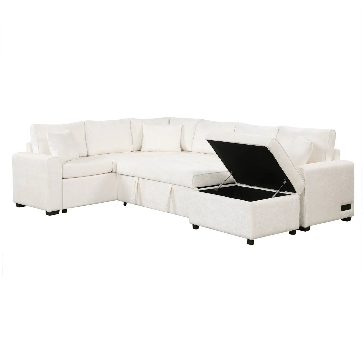 Sectional Sofa Pull-Out Sofa Bed Sleeper With A Storage Ottoman, Three Pillows And Charging Devices For Living Room by HouseOfZazla