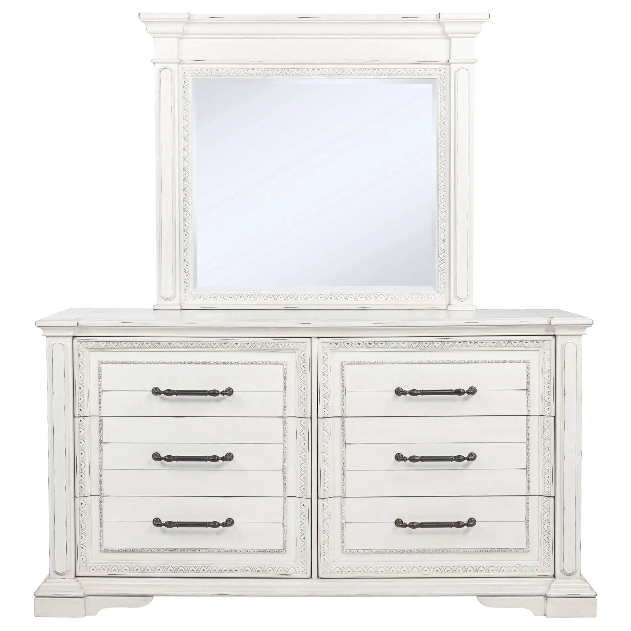 McKinney 6-drawer Bedroom Dresser with Mirror Vintage White by Unique Piece Furniture