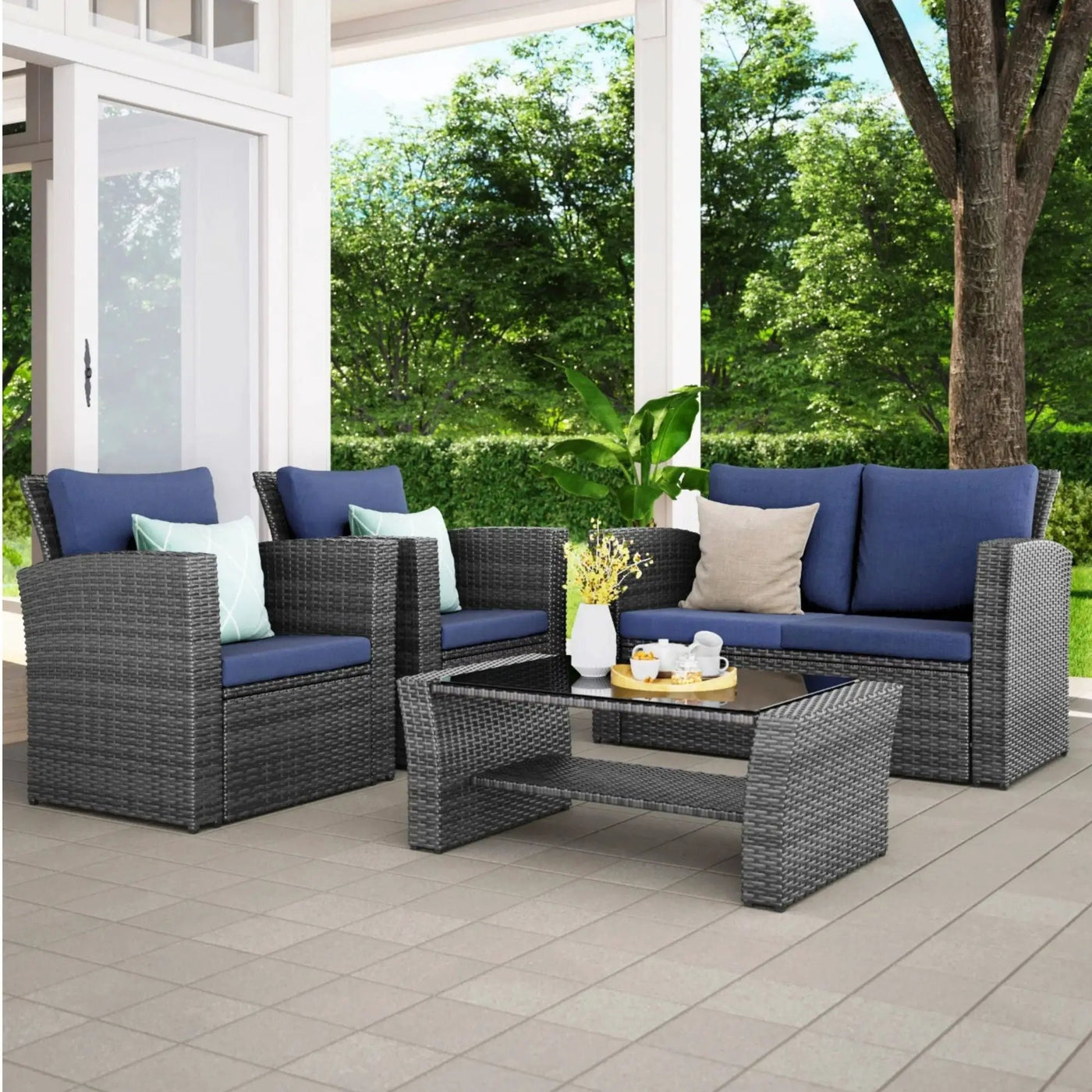 Modern Patio Set With Table And Cushions by HouseOfZazla