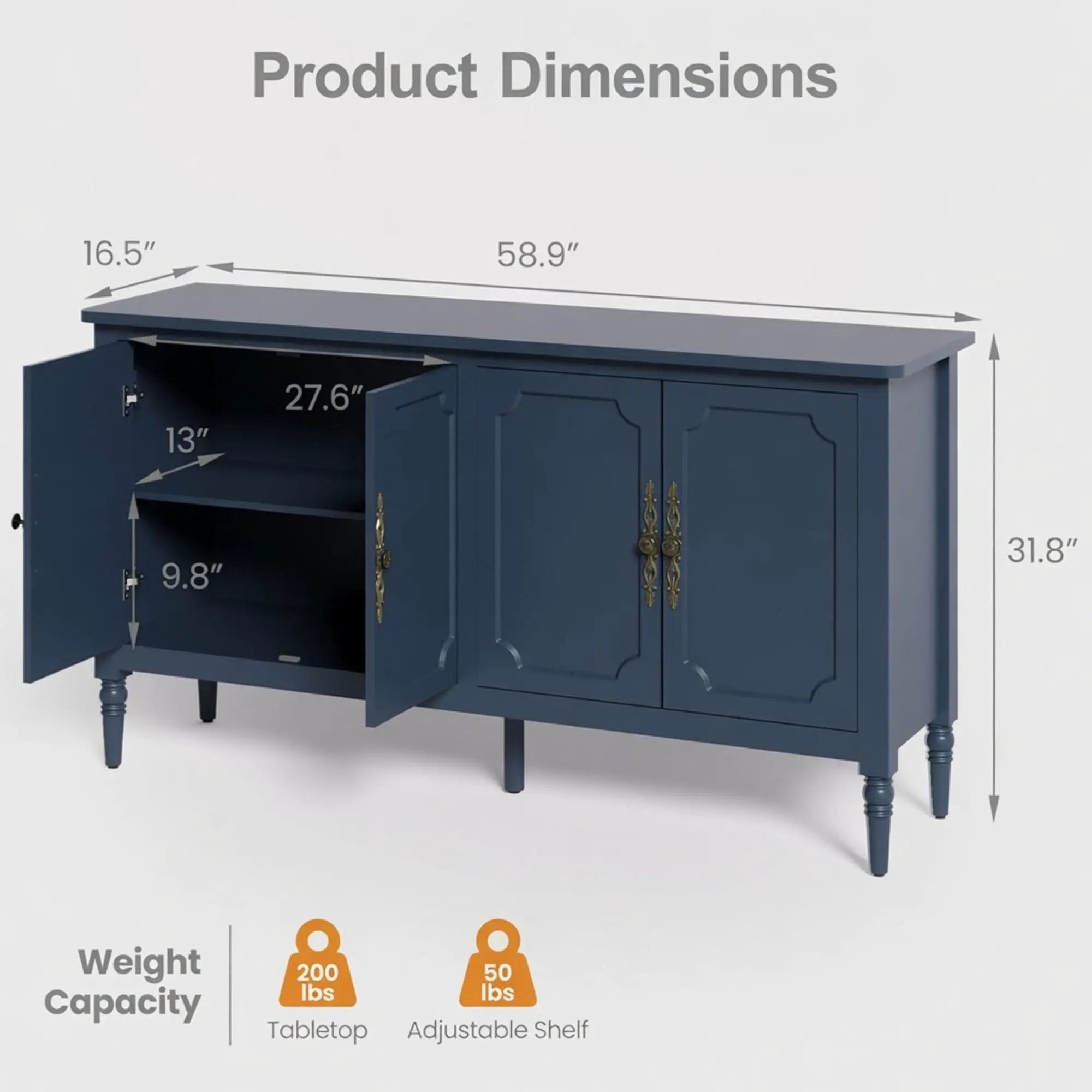 Vintage Buffet Cabinet With Adjustable Shelves by HouseOfZazla