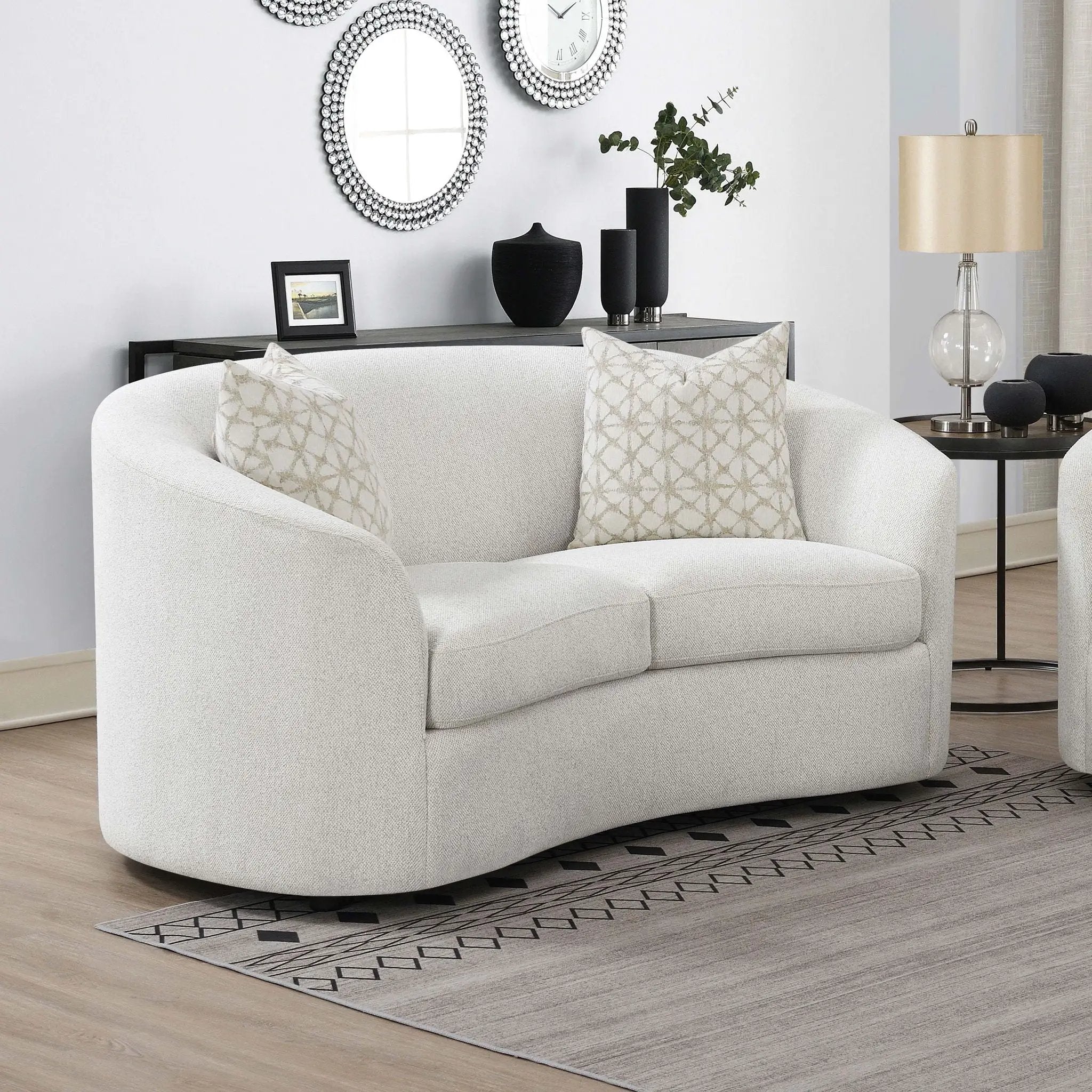 Rainn Boucle Upholstered Sloped Arm Loveseat Latte by Unique Piece Furniture
