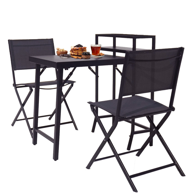 3 Piece Patio Bistro Set with Foldable Table and Chairs - Black, photo 5 of 11