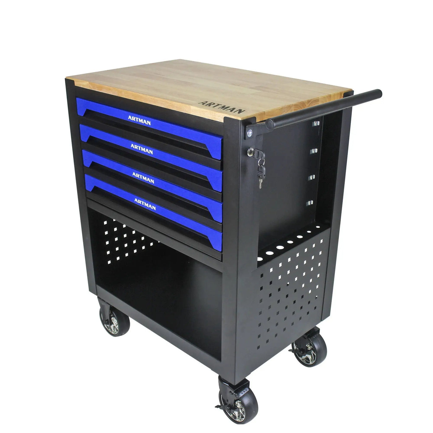 4 Drawers Multifunctional Tool Cart With Wheels And Wooden Top by HouseOfZazla