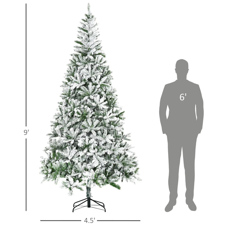 HOMCOM 9' Tall Unlit Snow Flocked Pine Artificial Christmas Tree by HouseOfZazla