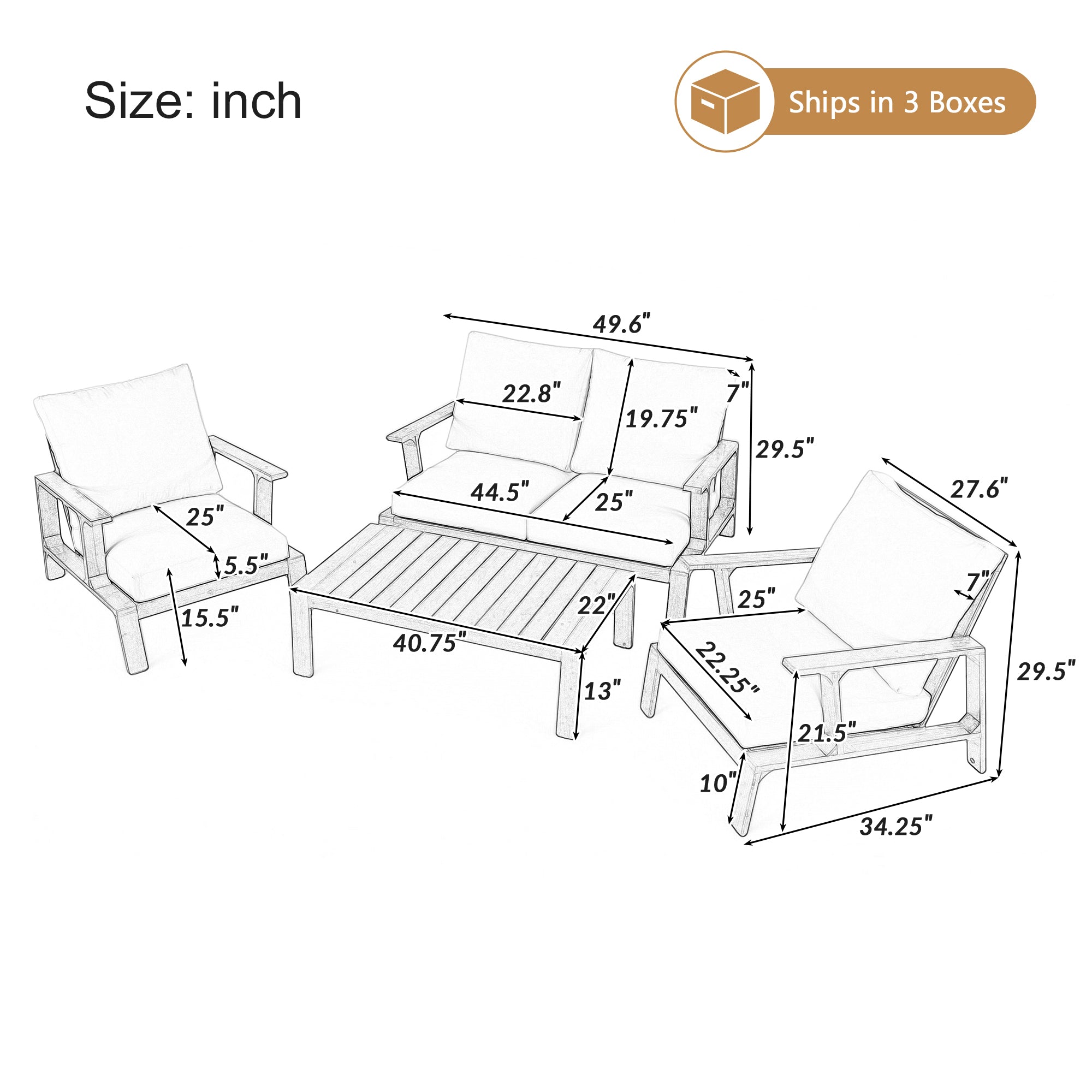 4 Pieces Outdoor Sofa Set with Cushions and Coffee Table by HouseOfZazla