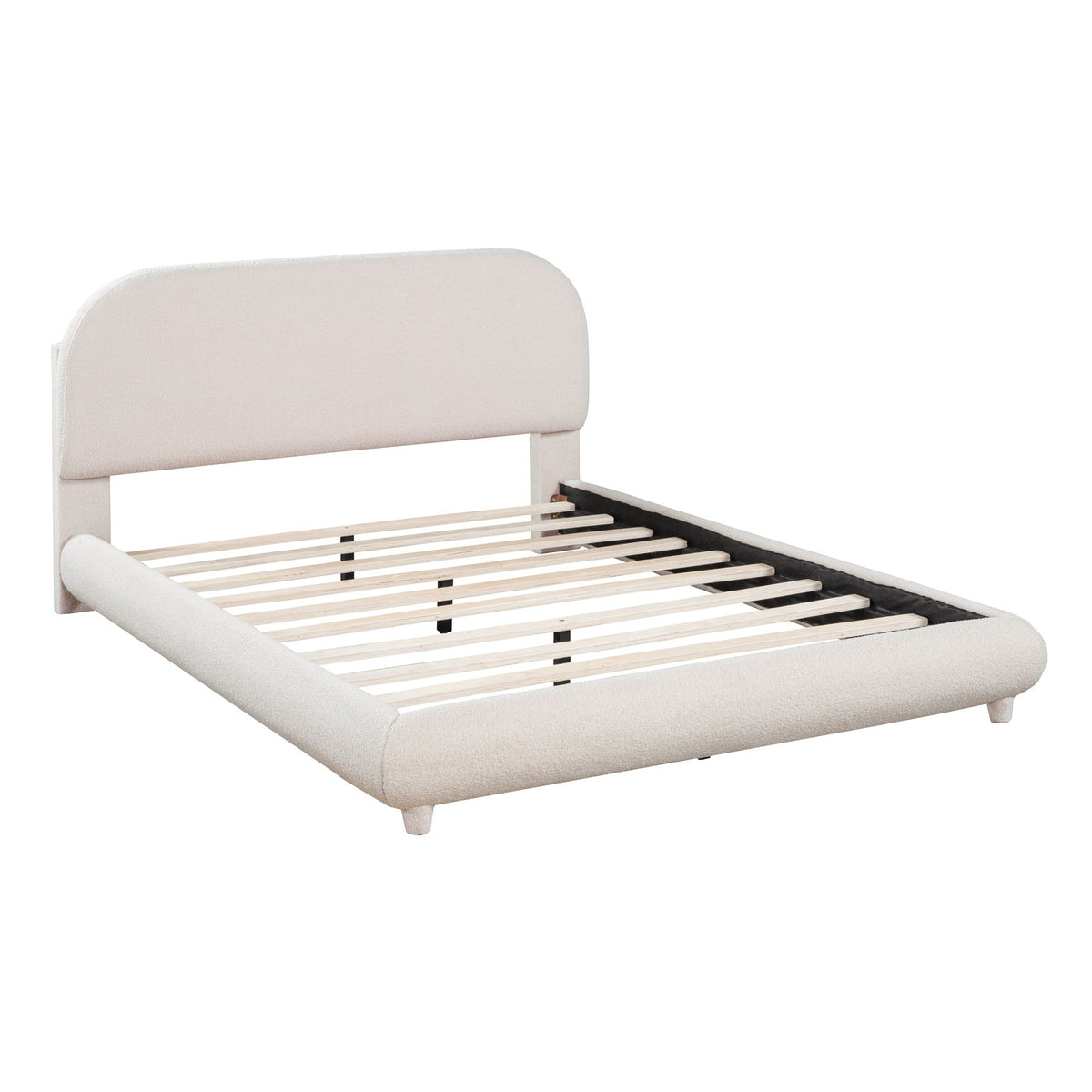 Upholstered Platform Bed with Curve-Shaped Frame - Teddy Fleece - Beige or Dark Gray, photo 18 of 40