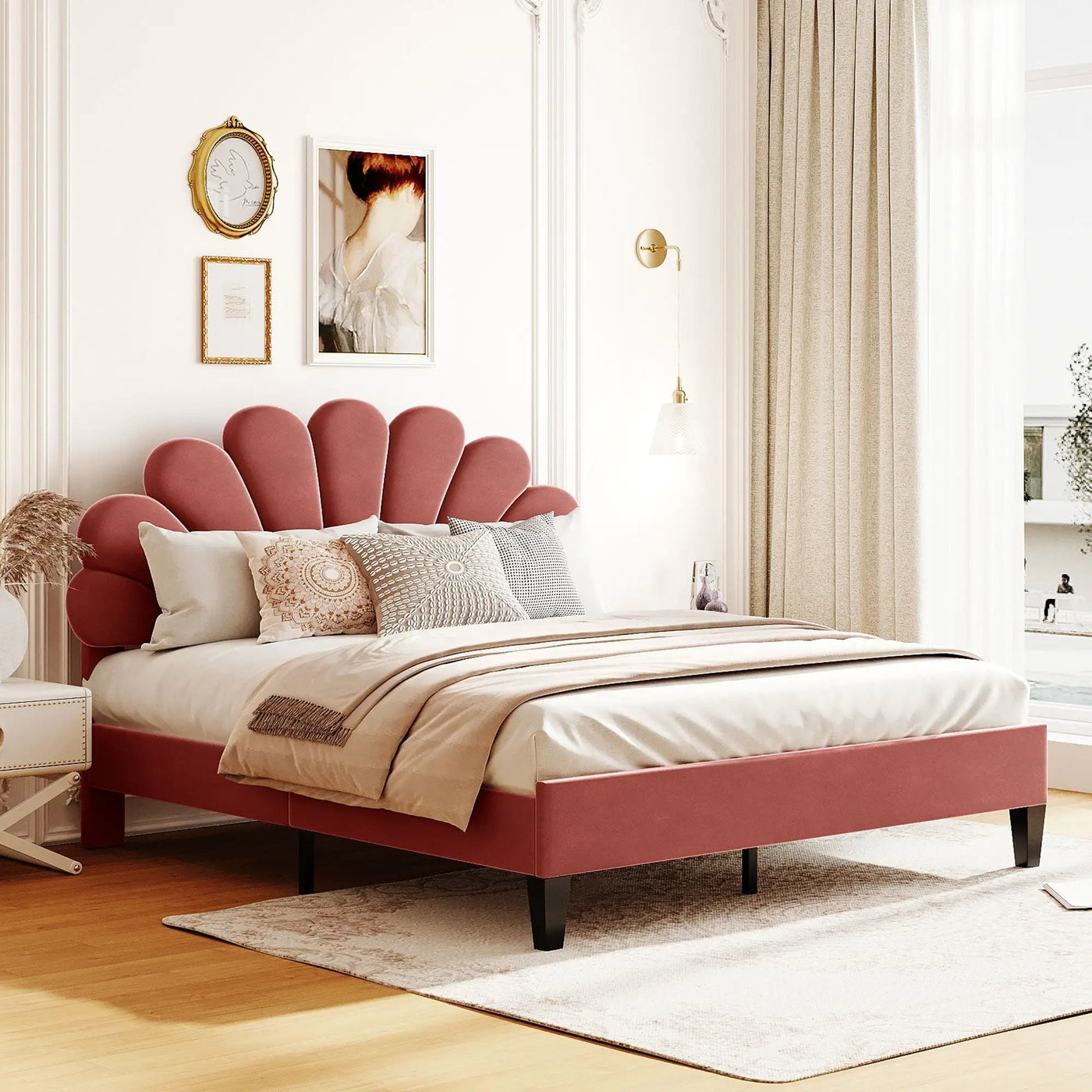 Upholstered Platform Bed With Flower Pattern Headboard by HouseOfZazla