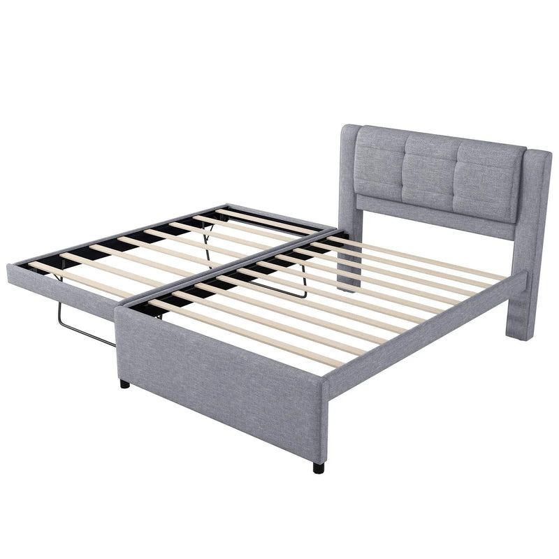 Upholstery Platform Bed With Trundle, Trundle Can Be Flat Or Erected by HouseOfZazla