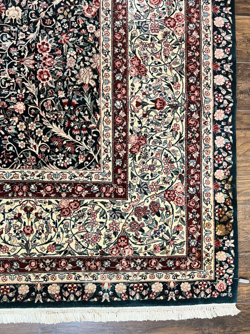 Large Sino Persian Rug 10x14, Wool Hand Knotted Vintage Carpet, Dark Green & Beige, Kirman Floral Rug, Fine Weave, Traditional, Large by Jewel Rugs