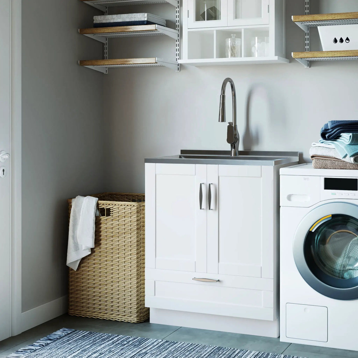 Reed - Deluxe Laundry Cabinet With Pull-Out Faucet And Stainless Steel Sink by HouseOfZazla