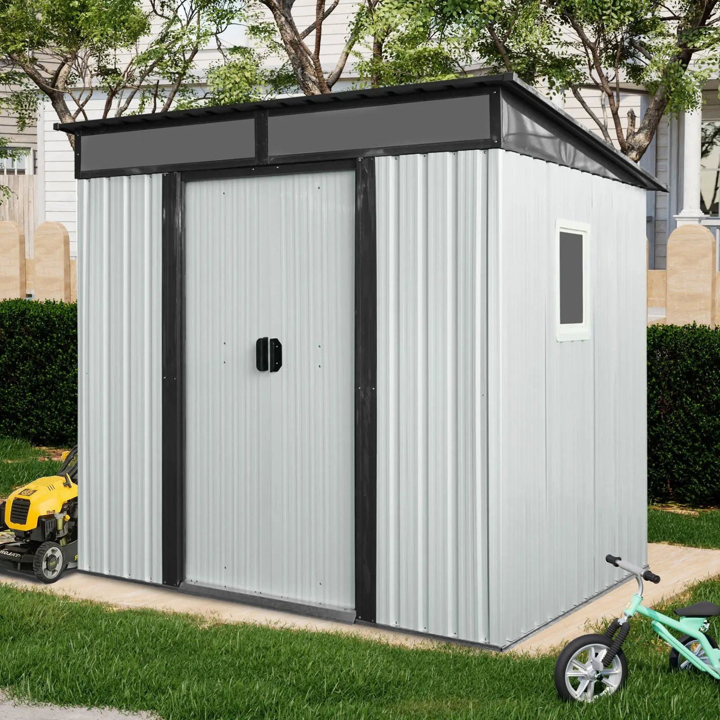Outdoor Metal Storage Shed With Window And Transparent Plate For Garden, Lawn by HouseOfZazla