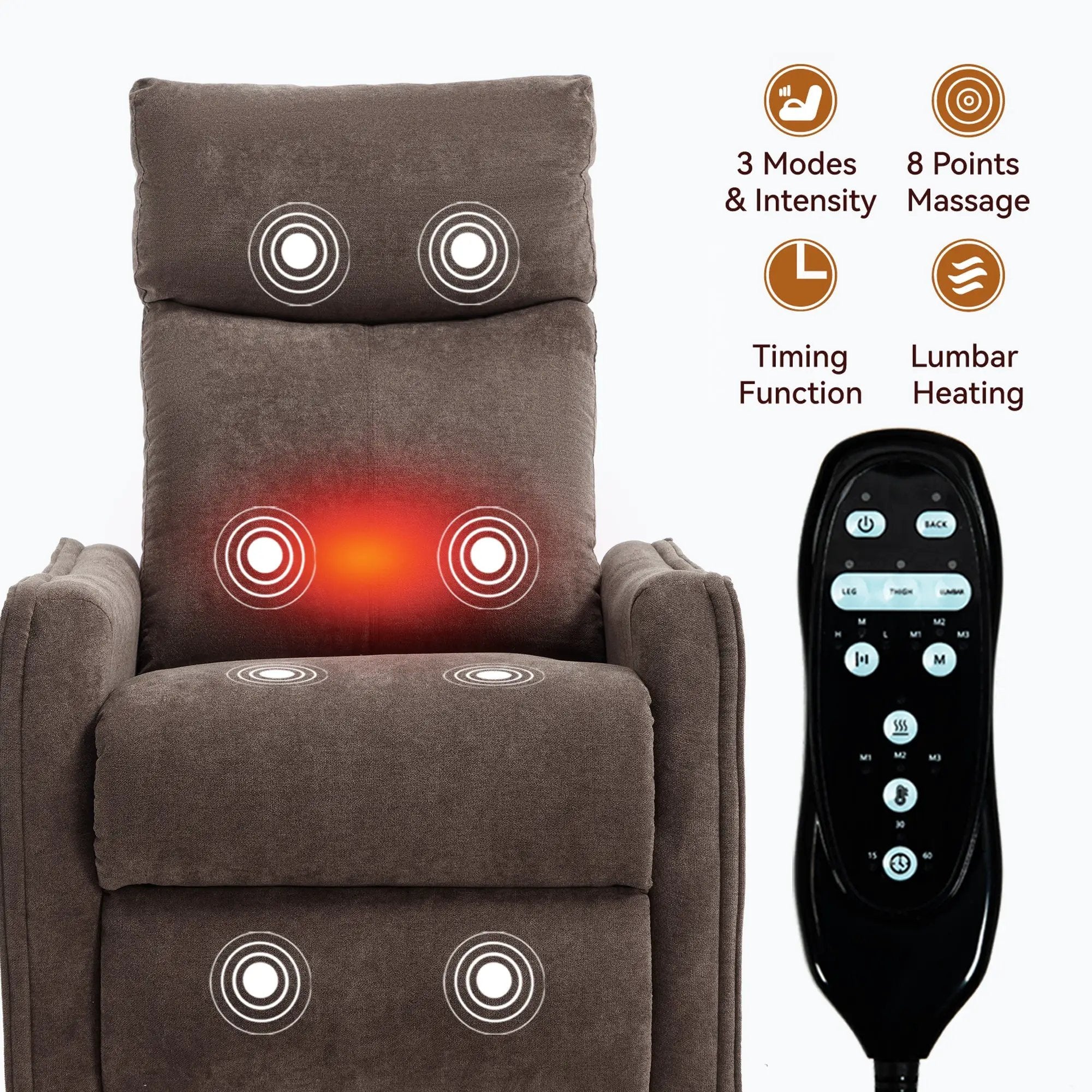 Heat Massage Manual Recliner Chair with Rocker and Swivel in Fabric by HouseOfZazla