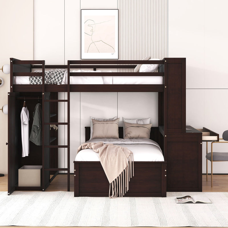 Loft Bed With A Twin Size Standalone Bed, Shelves, Desk, And Wardrobe by HouseOfZazla