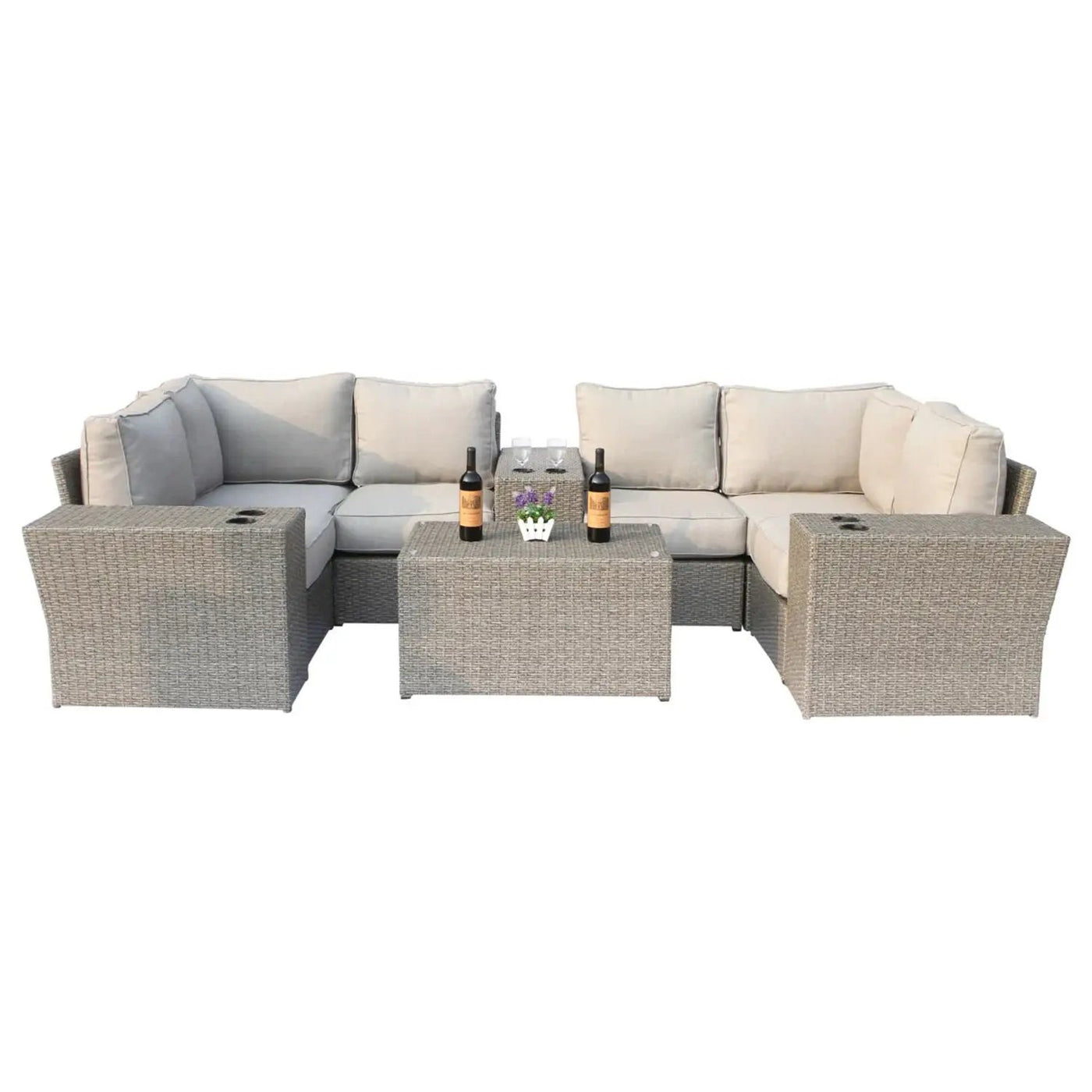 Wicker Outdoor Sectional With Weather Resistant Cushions And Table by HouseOfZazla