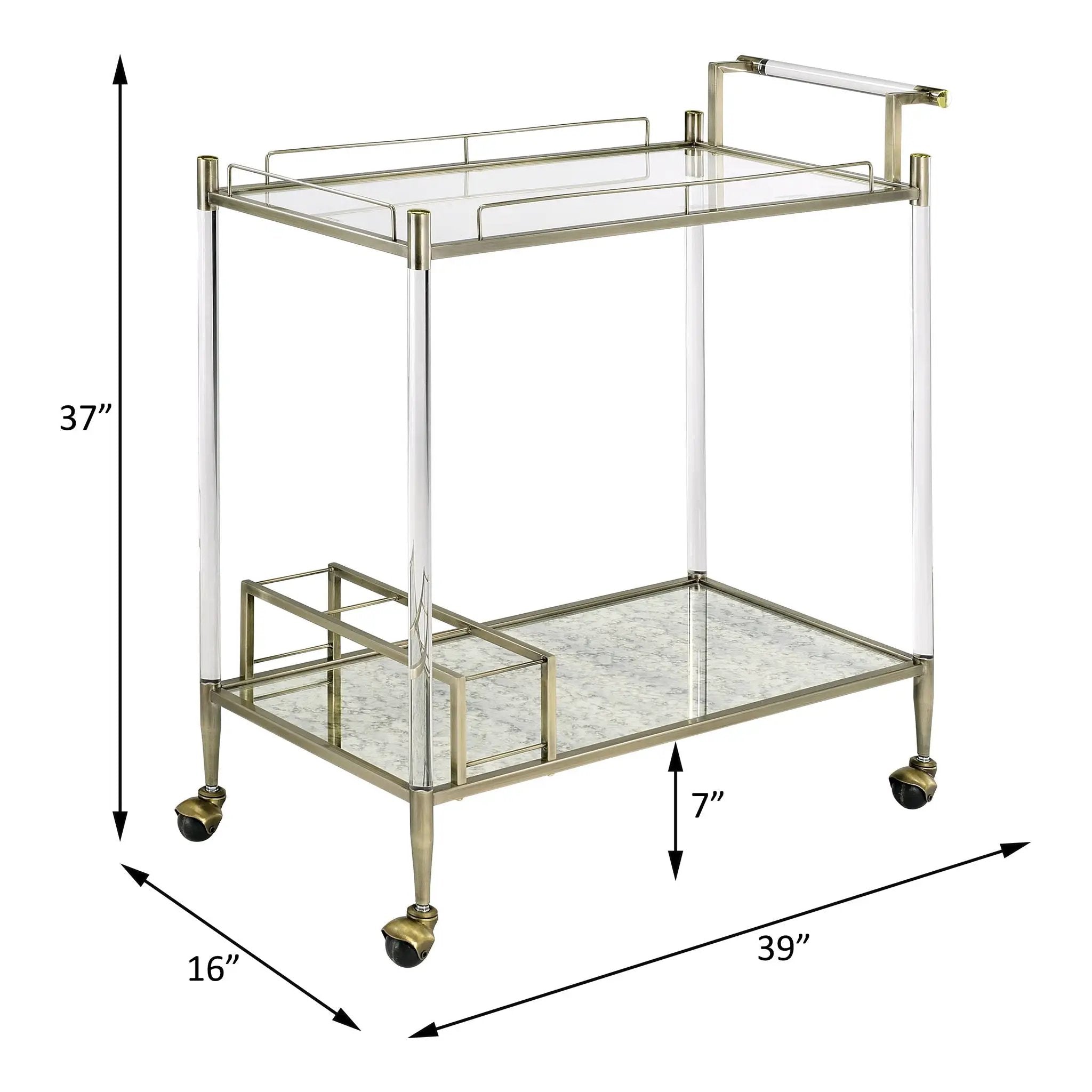 Cirro - Antique Mirror Wire Brass Serving Cart - Antique Brass / White by Unique Piece Furniture