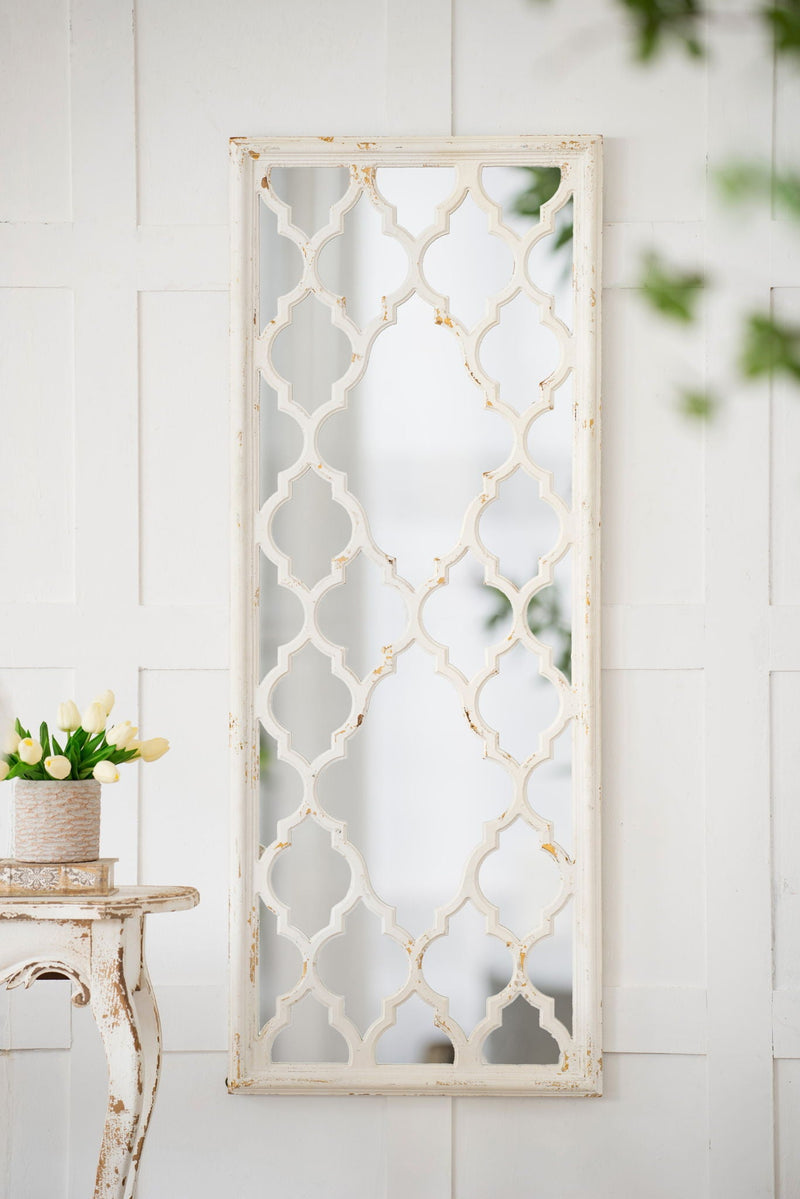 Distressed Floor Mirror with Full Body View - White