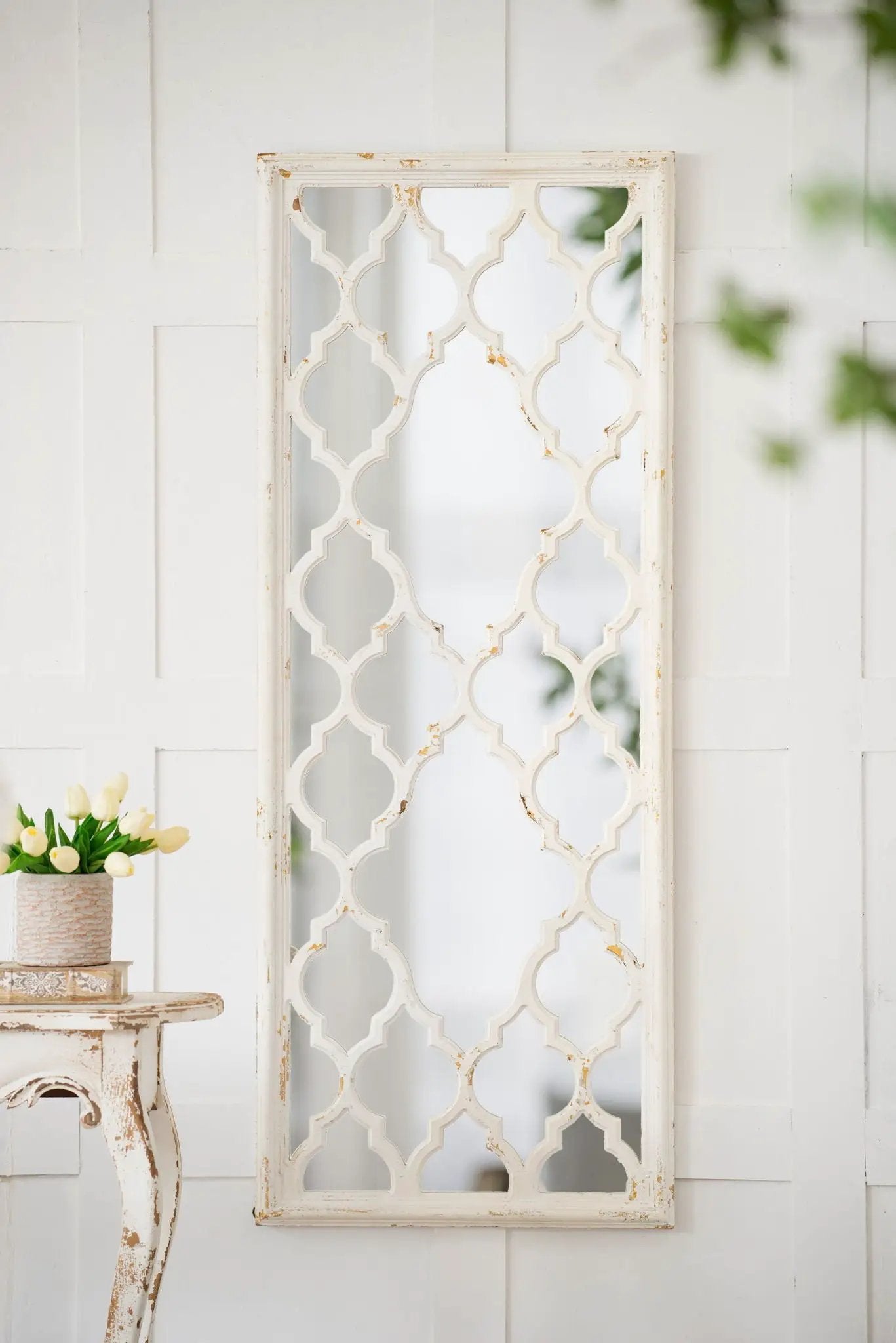 Distressed Floor Mirror, Full Body Mirror For Bathroom Bedroom Living Room - White by Unique Piece Furniture