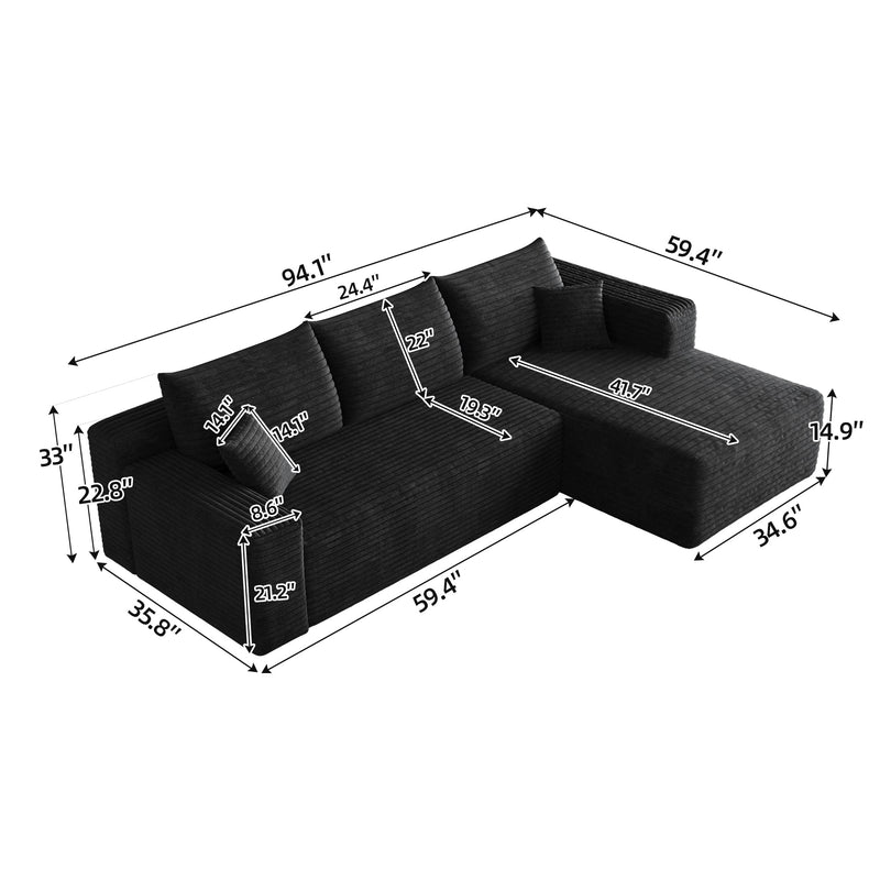 95" Cloud Sectional Sofa with Modern Minimalist Design - Black, photo 9 of 10
