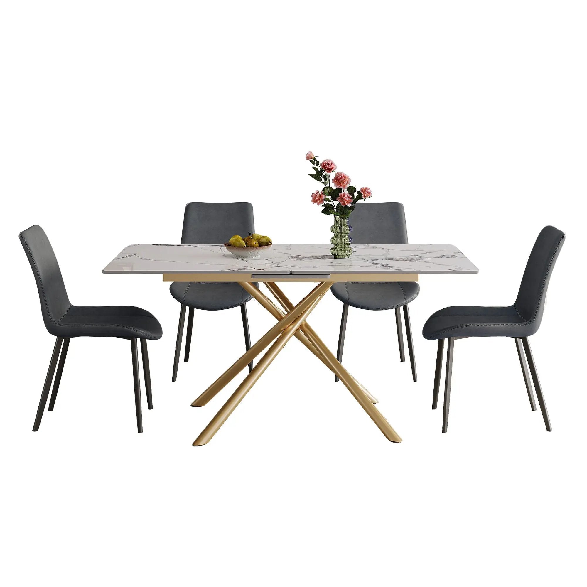 Modern Expandable Dining Table With Retractable Leaf With Chairs by HouseOfZazla