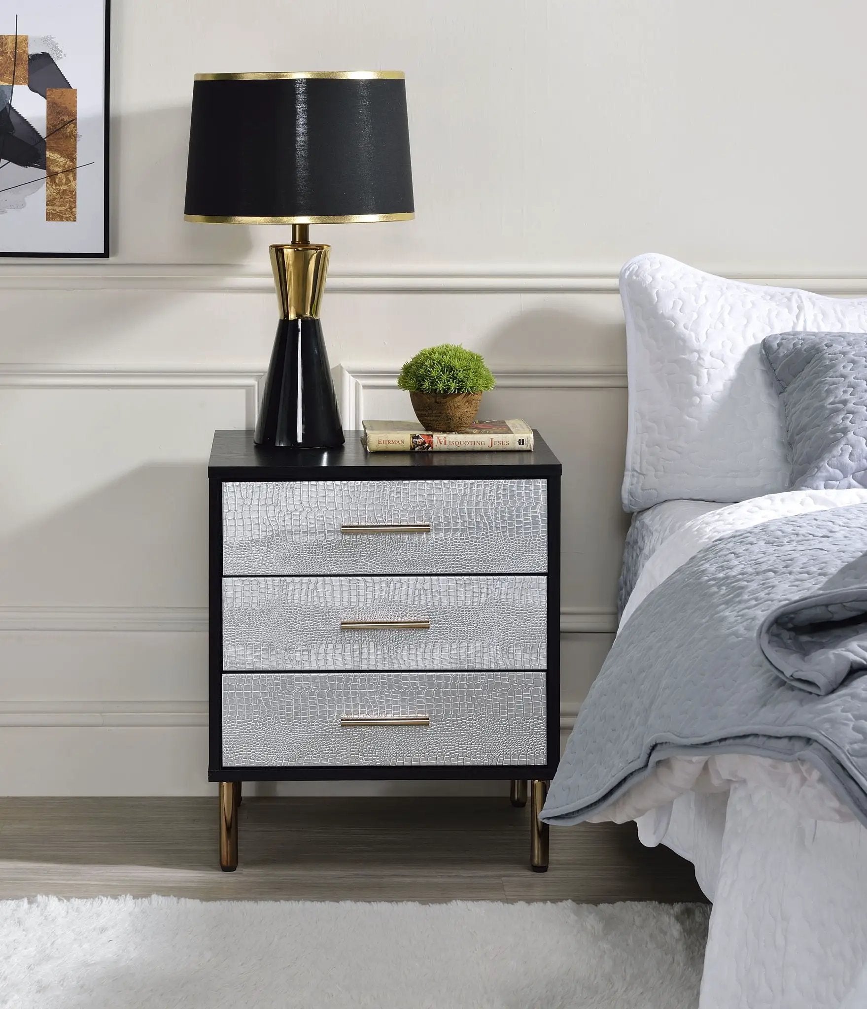 Myles - Nightstand - Black / Gold / Silver by Unique Piece Furniture