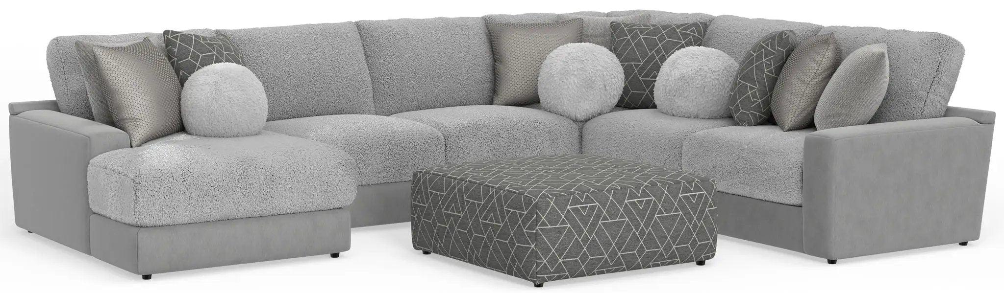 Canyon - 4 Piece Sectional With Cuddler Seat Cushions, Included Accent Pillows And Cocktail Ottoman (Left Side Facing Chaise) - Platinum by Unique Piece Furniture