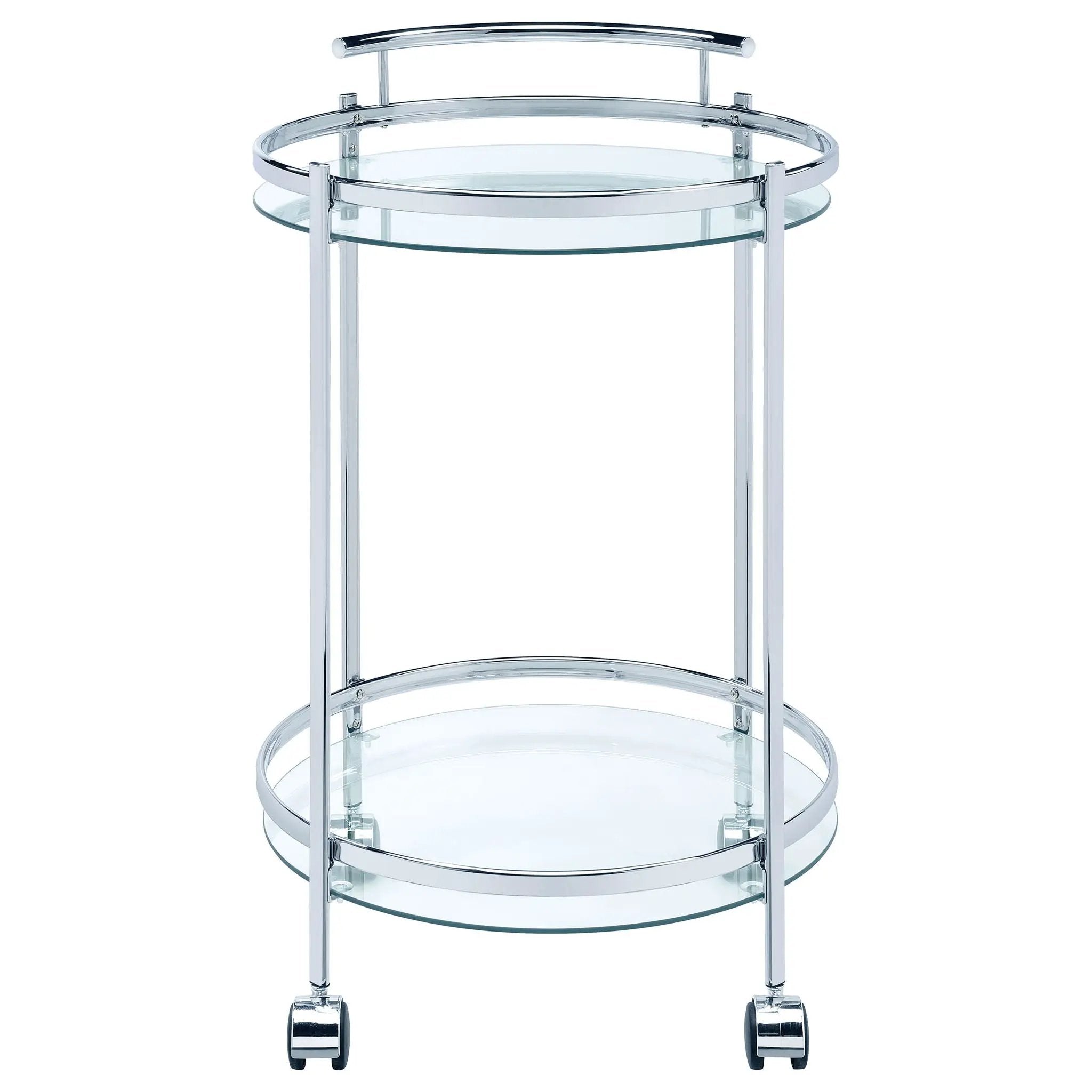 Chrissy Round Glass Shelf Metal Bar Cart Chrome by Unique Piece Furniture