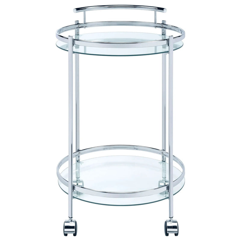 Chrissy Round Glass Shelf Metal Bar Cart Chrome by Unique Piece Furniture