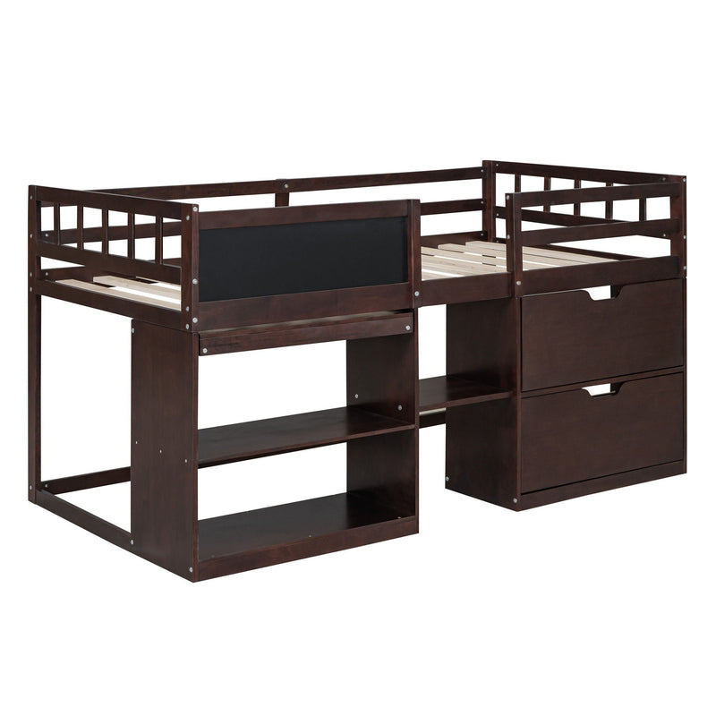 Low Loft Bed With Rolling Desk, Shelf And Drawers by HouseOfZazla