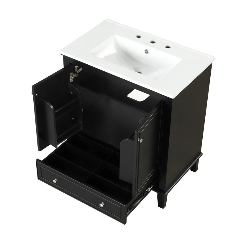 30" Bathroom Vanity With Sink Combo, Multi Functional Bathroom Cabinet With Doors And Drawer - Black by HouseOfZazla