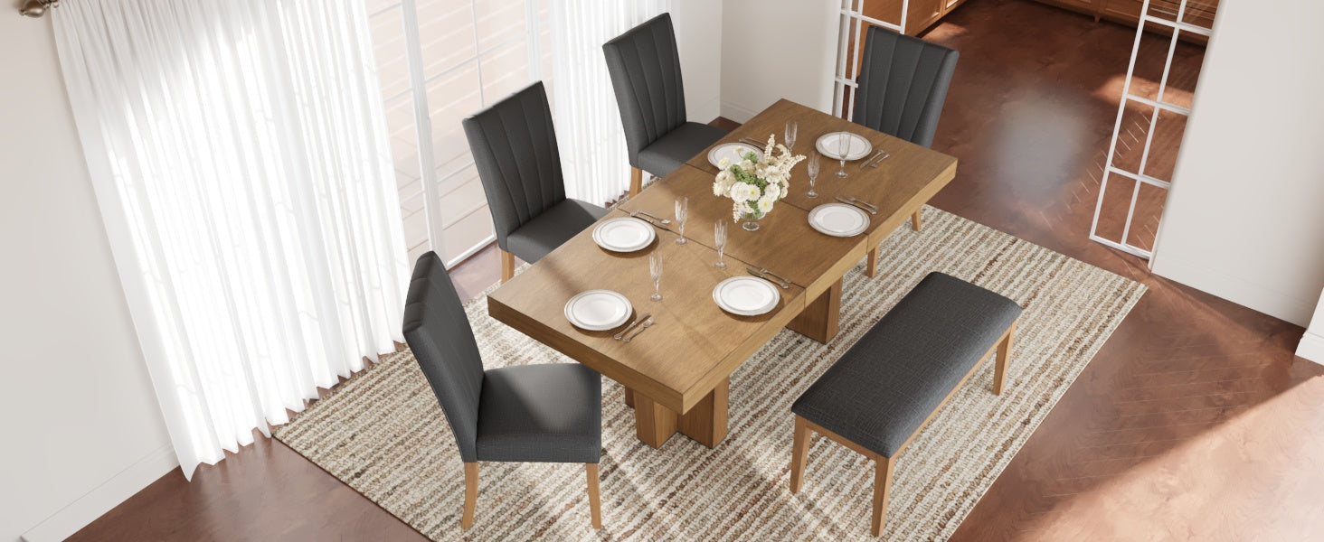 TOPMAX Farmhouse Extendable Wood Dining Table Set for 6 by HouseOfZazla