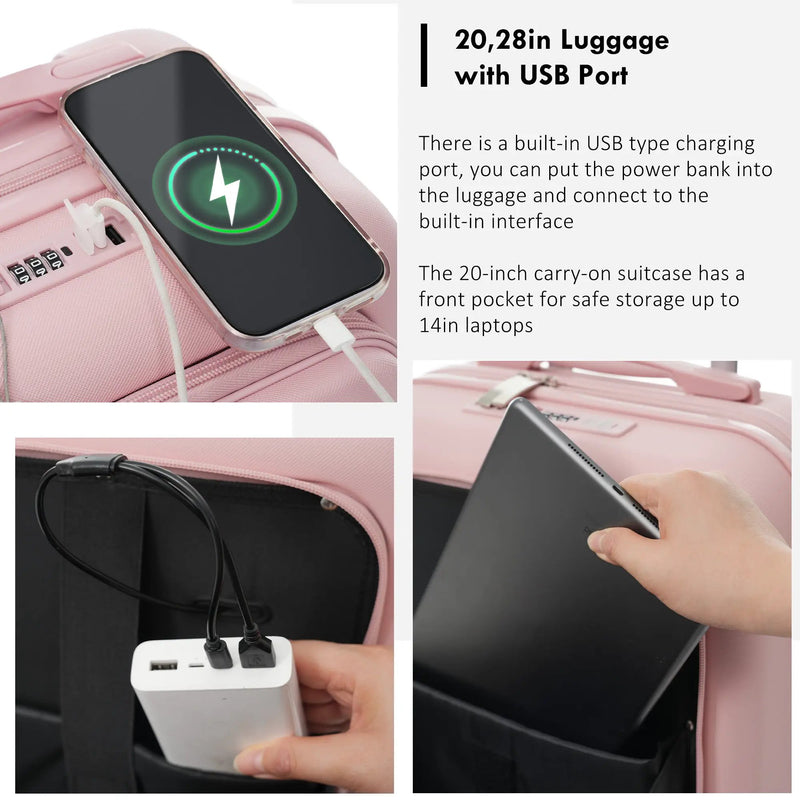 4-Piece Luggage Set with USB Charging Ports by HouseOfZazla