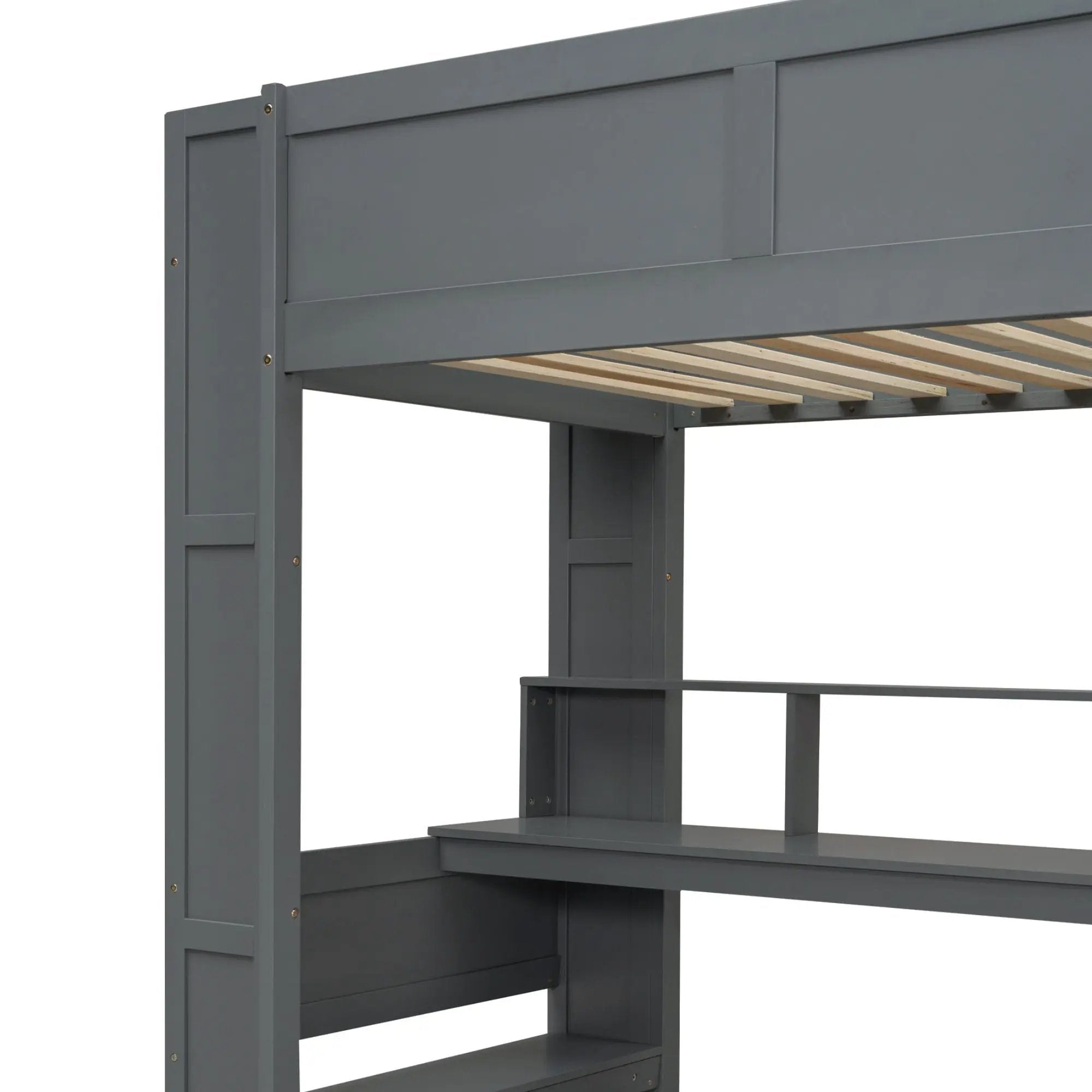 Gaming Loft Bed With Desk, Multi Storage Shelves, LED And Charging Station by HouseOfZazla