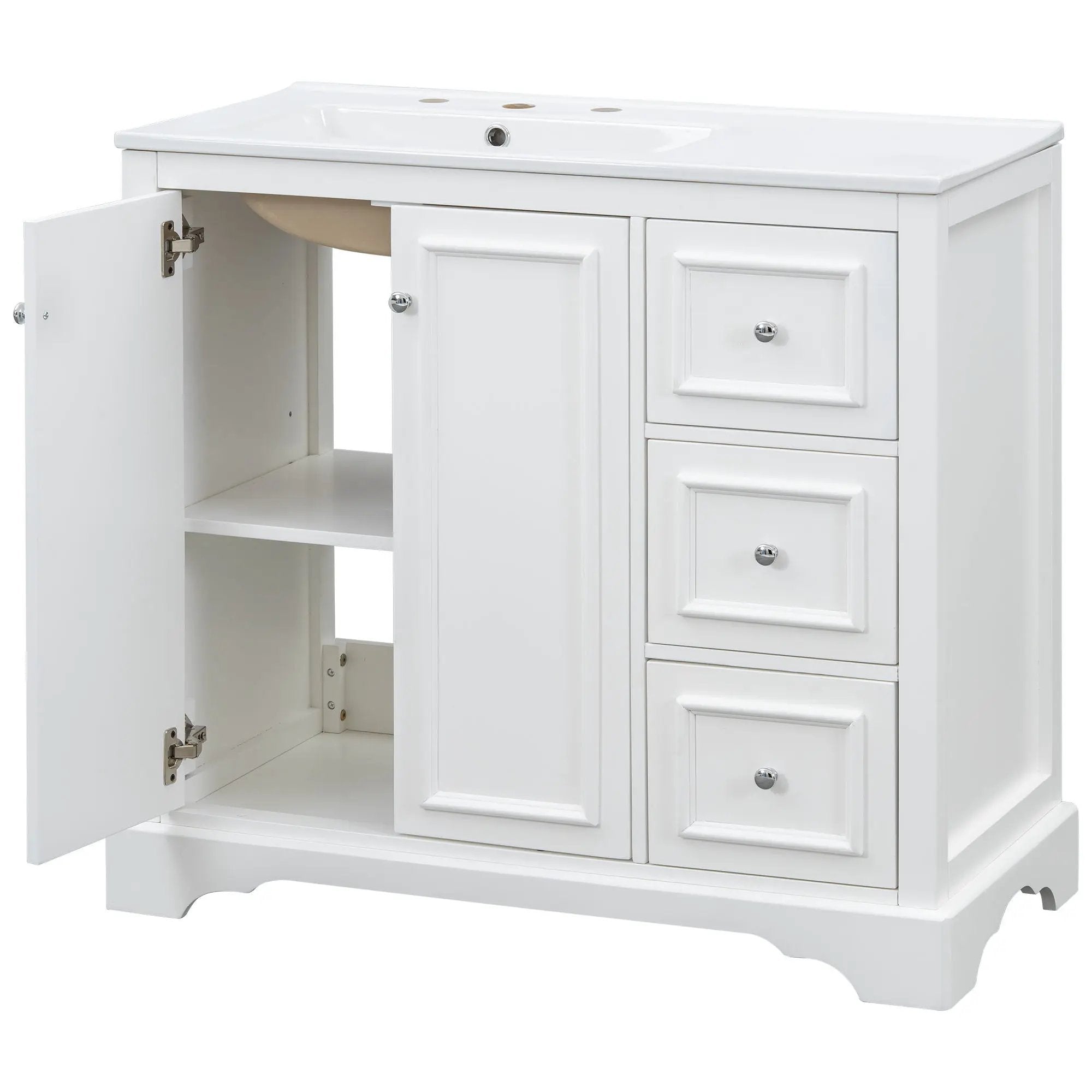 Bathroom Vanity With Sink, Soft-Close Doors, Adjustable U-Shelf, 3 Drawers by HouseOfZazla