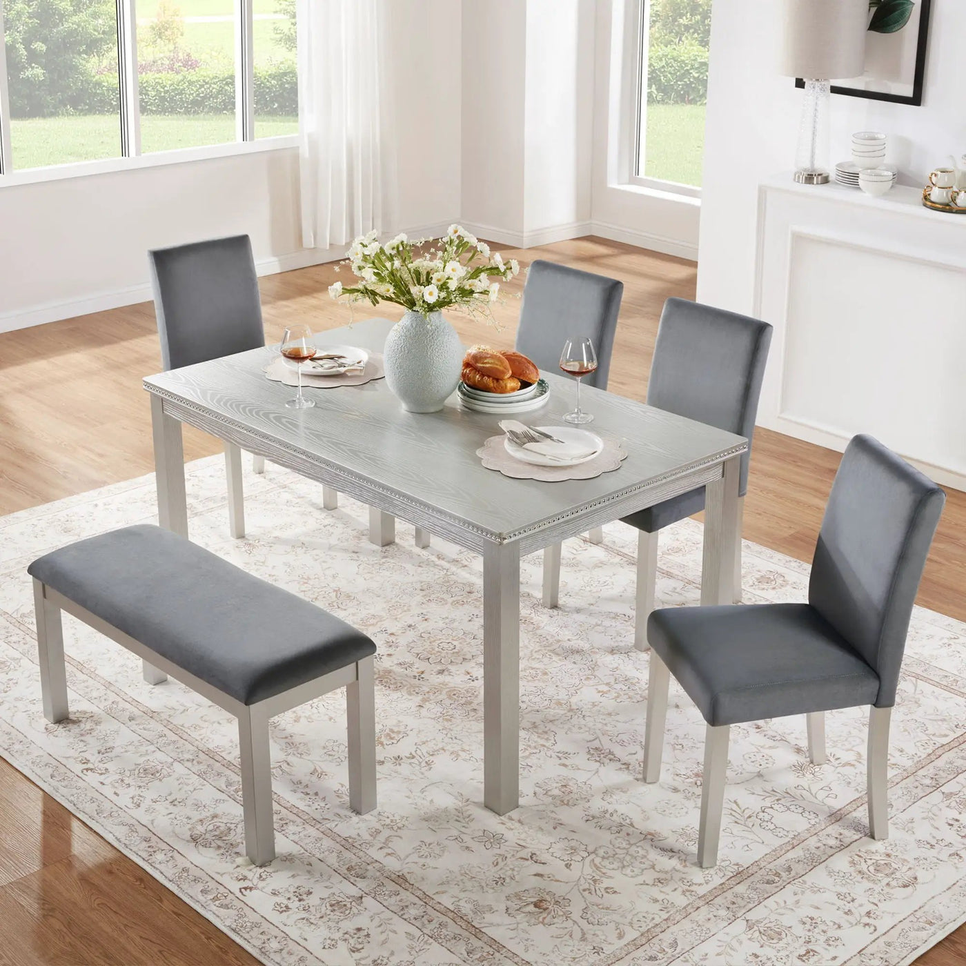Dining Table Set, Table With A Rectangular Table And Upholstered Chairs by HouseOfZazla