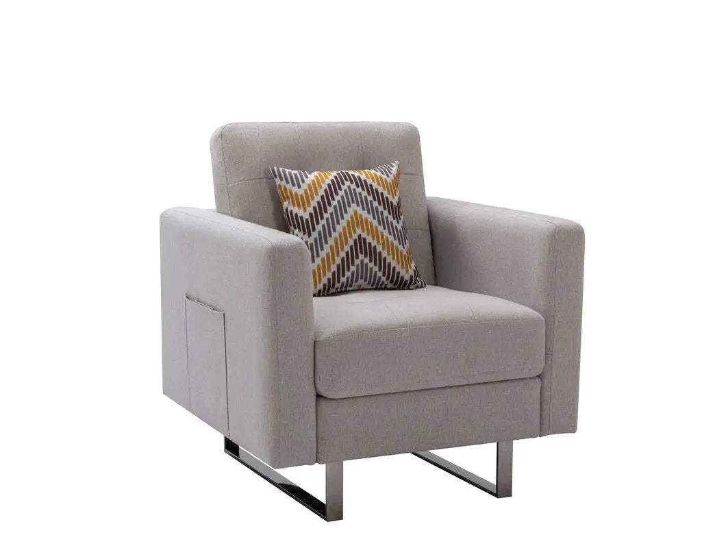 Victoria - Fabric Armchair With Metal Legs, Side Pockets, And Pillow by Unique Piece Furniture