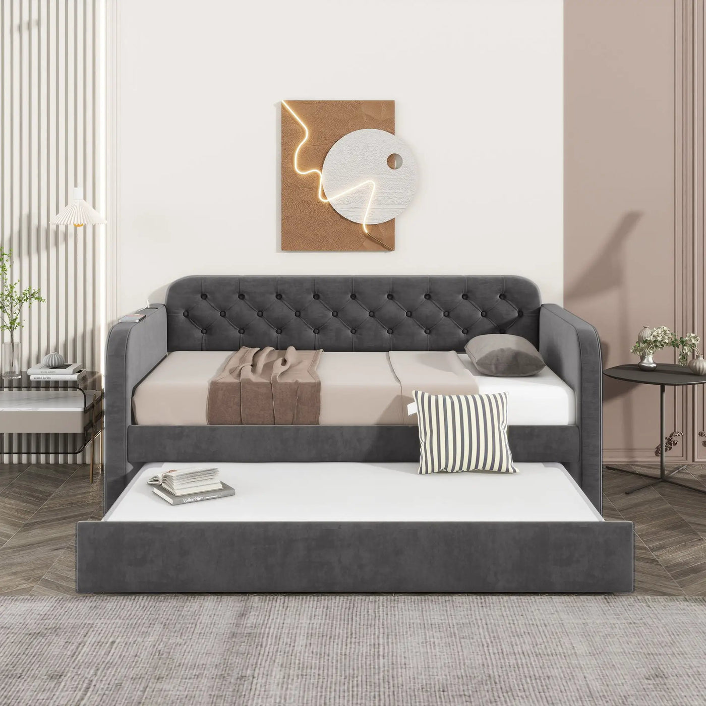 Upholstered Daybed With Trundle And USB Charging Design by HouseOfZazla