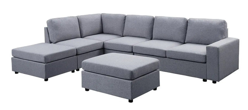 Cassia - 7 Seat Reversible Modular Sectional Sofa With Ottoman by HouseOfZazla