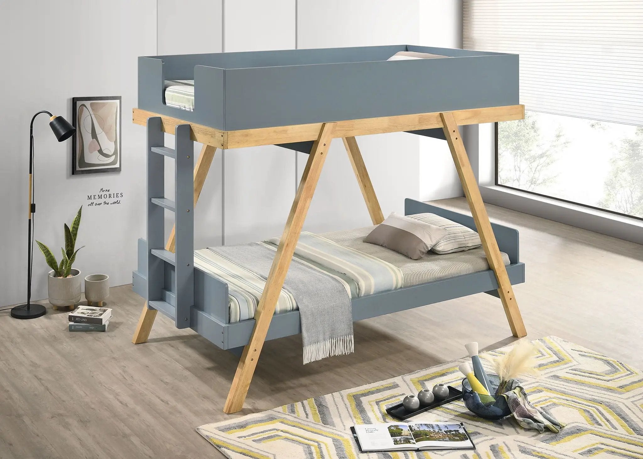 Frankie Twin Over Twin Bunk Bed with 7-inch Mattresses Blue by Unique Piece Furniture