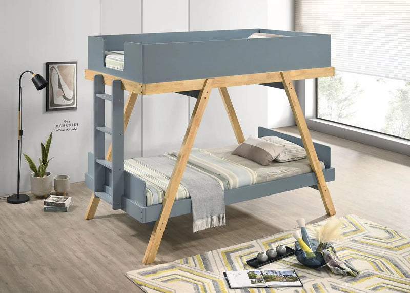 Frankie Twin Over Twin Bunk Bed with 7-inch Mattresses Blue by Unique Piece Furniture