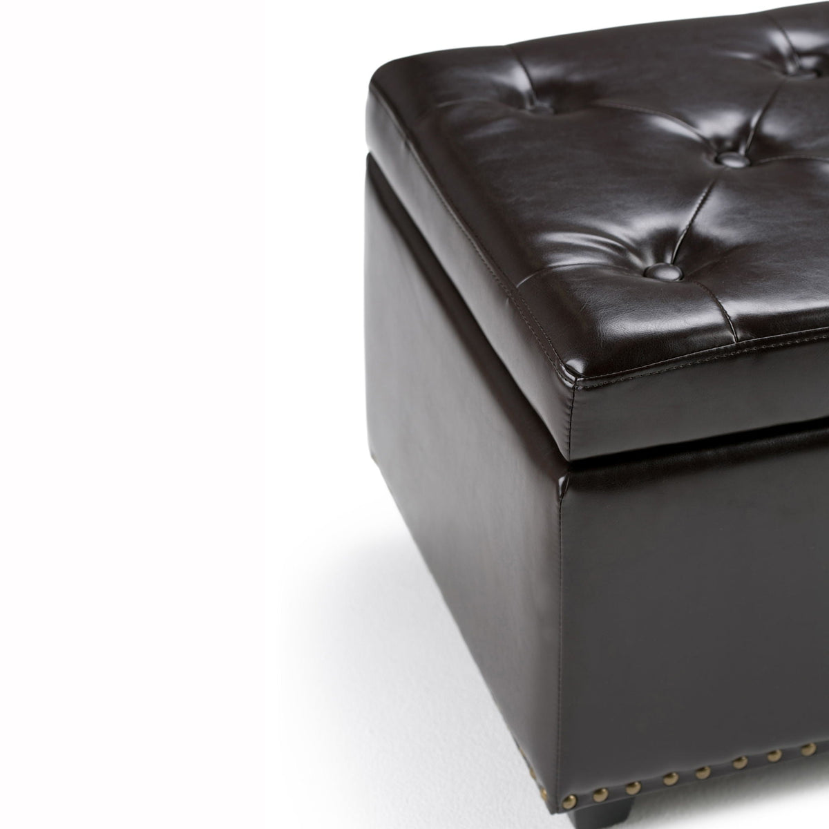 Coffee Brown Storage Ottoman with Safety Hinge - Tufted Detail, photo 4 of 9